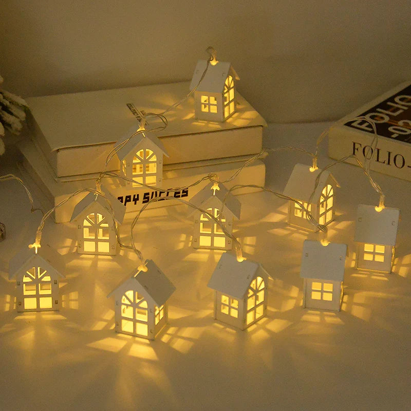 Christmas Wood House String Lights