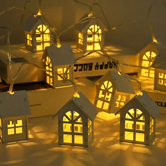 Christmas Wood House String Lights